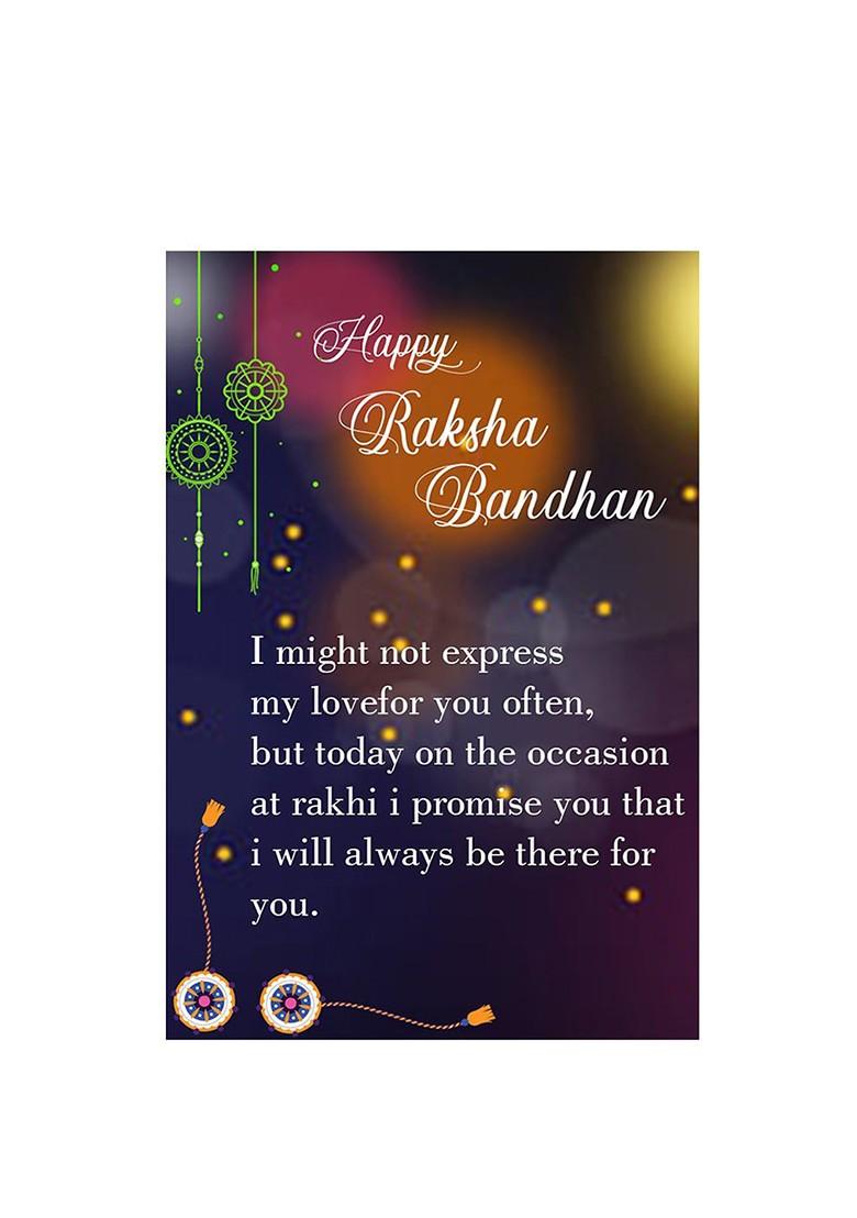 Unisex Set Of 2 Rakhi With Pooja Thali Roli Chawal And Greeting Card