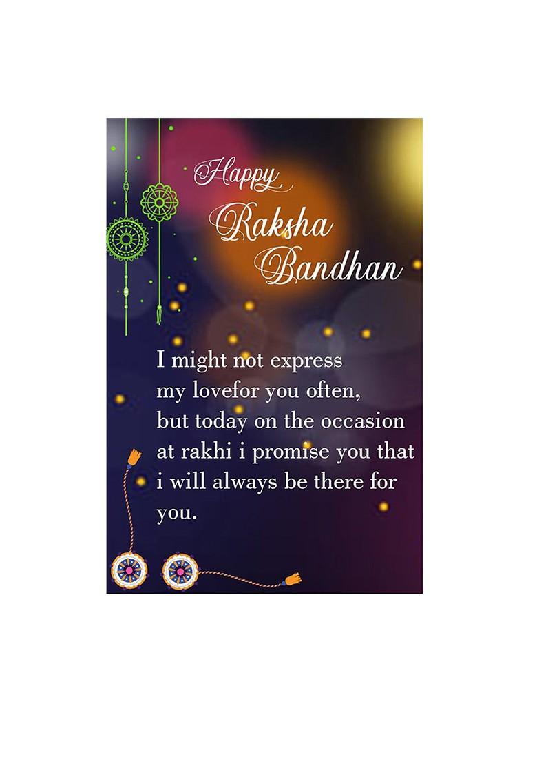 Unisex Set Of 2 Rakhi With Pooja Thali Roli Chawal And Greeting Card