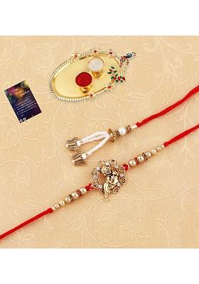 Set Of 2 Bhaiya Bhabhi Rakhi With Pooja Thali Roli Chawal And Greeting Card