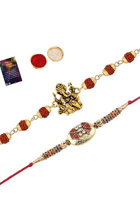Men Set Of 2 Stone Studded And Beaded Thread Rakhis