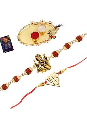 Men Set Of 2 Beaded Thread Rakhis With Roli Chawal And Greeting Card