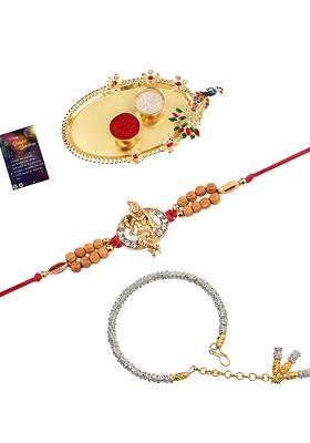 Unisex Set Of 2 Stone Studded And Beaded Thread Rakhis