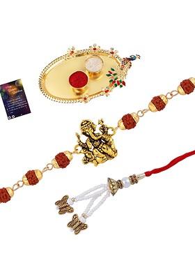 Unisex Set Of 2 Stone Studded And Beaded Thread Rakhis