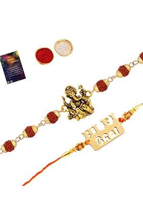Men Set Of 2 Beaded Rakhi With Roli Chawal And Greeting Card