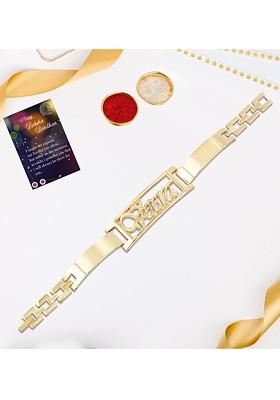 Gold Toned Rakhi With Roli Chawal Greeting Card