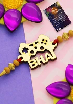 Men Beaded Thread Rakhi With Roli Chawal And Greeting Card