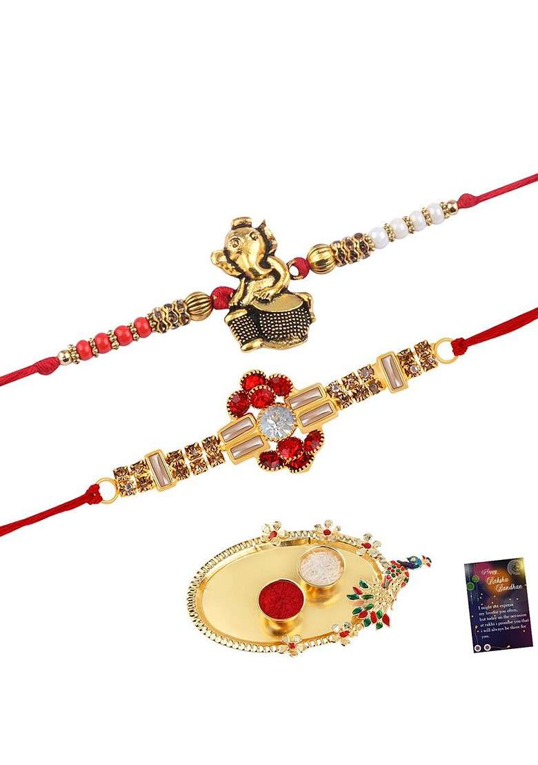 Set Of 2 Beaded Thread Rakhis - Indya