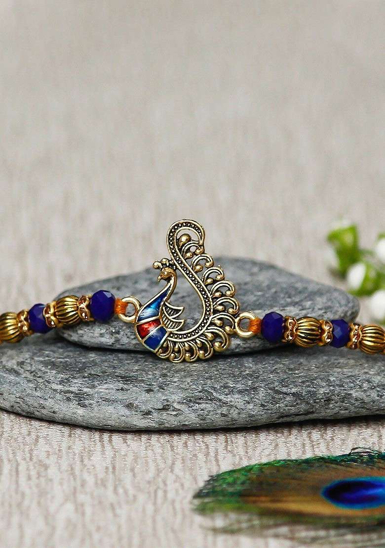 Peacock Charm And Beaded Rakhi - Indya
