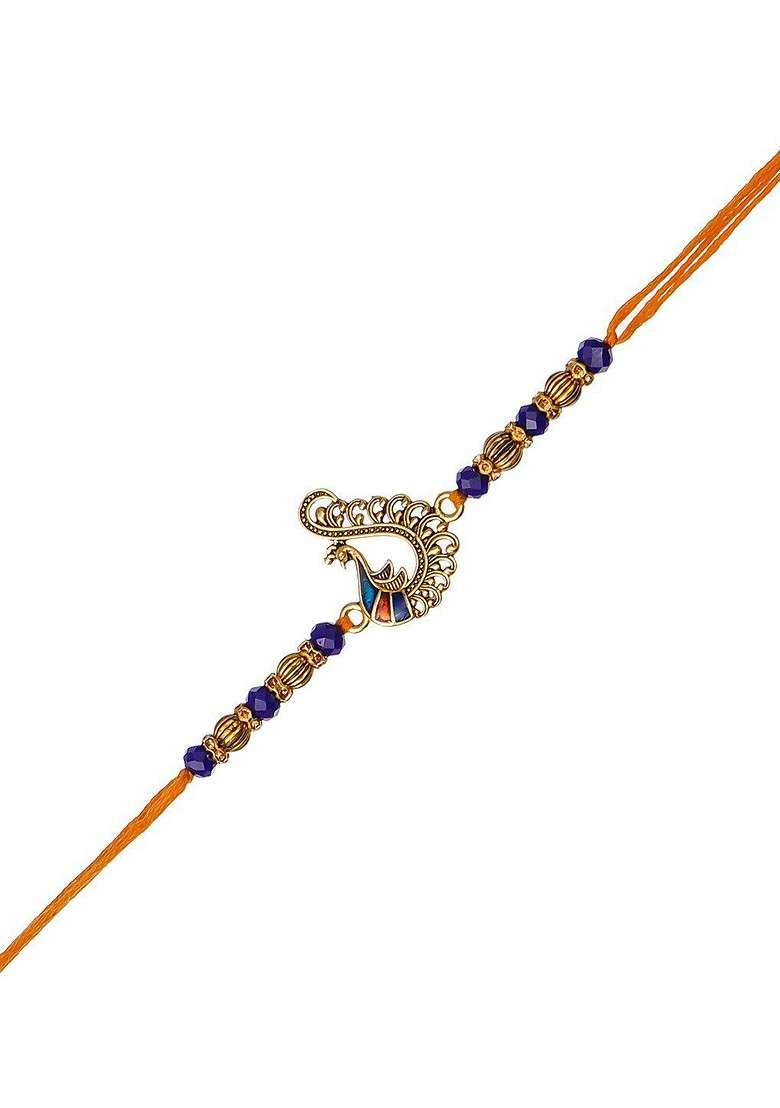 Peacock Charm And Beaded Rakhi - Indya