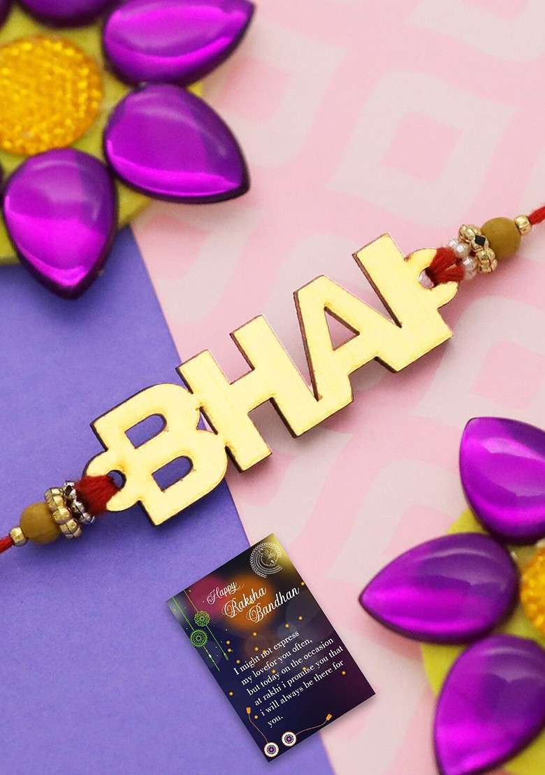 Unisex Set Of 2 Charm Rakhis With Roli Chawal 1 Greeting Card And Pooja Thali - Indya