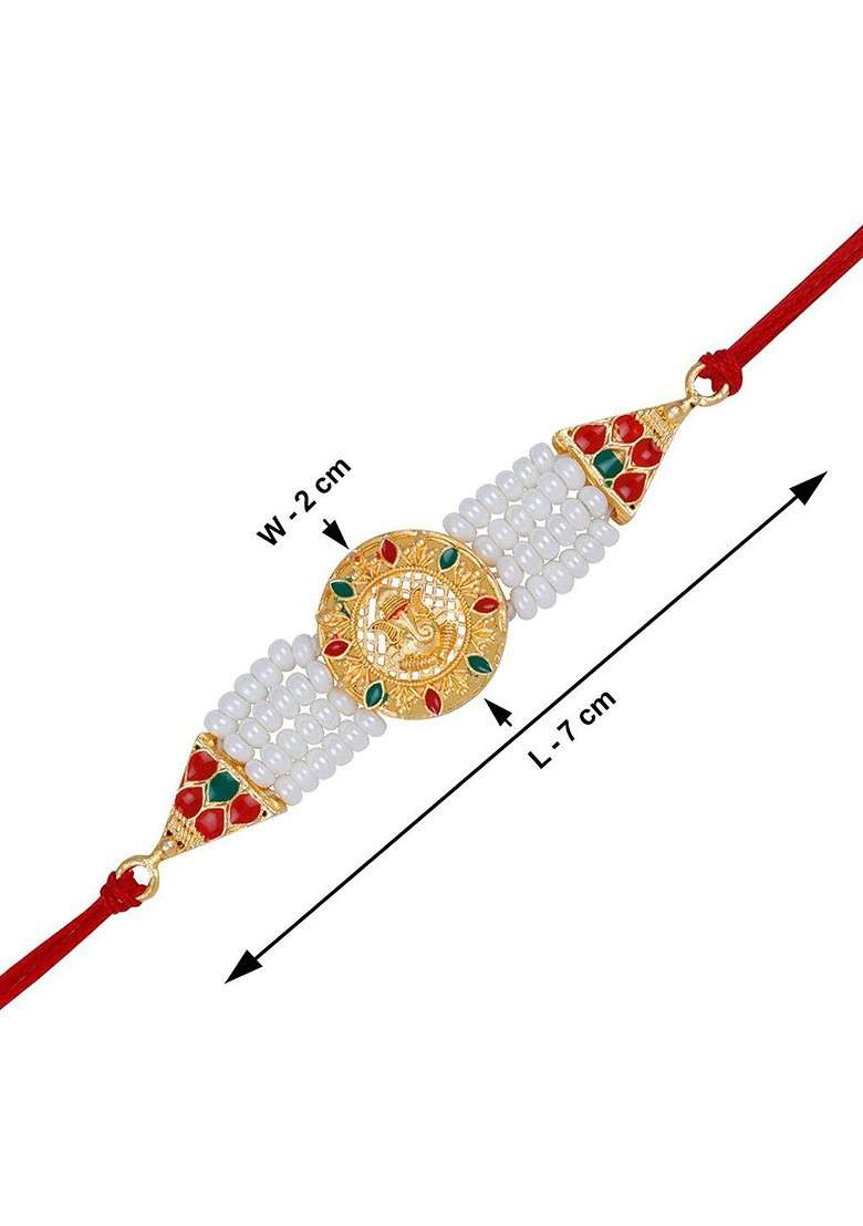 Unisex Set Of 2 Charm Rakhis With Roli Chawal 1 Greeting Card And Pooja Thali - Indya