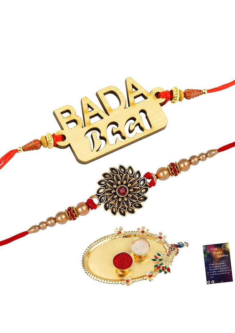 Set Of 2 Beaded Thread Rakhis - Indya