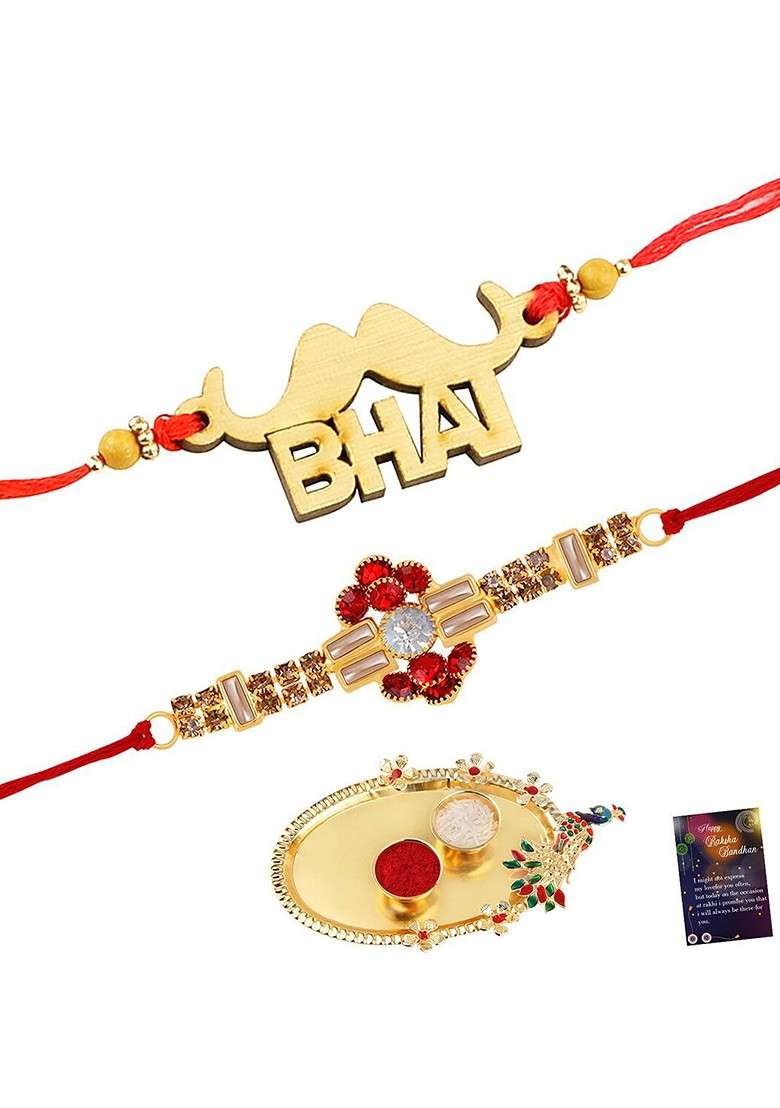 Set Of 2 Beaded Thread Rakhis - Indya