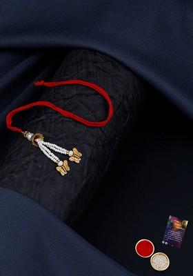 Unisex Set Of 2 Studded Rakhi With Roli Chawal 1 Greeting Card And Pooja Thali