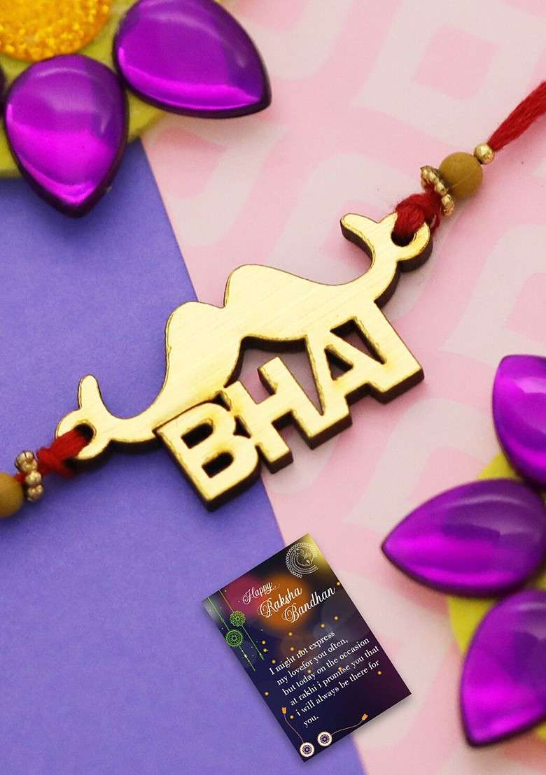 Unisex Set Of 2 Rakhi With Roli Chawal 1 Greeting Card And Pooja Thali - Indya