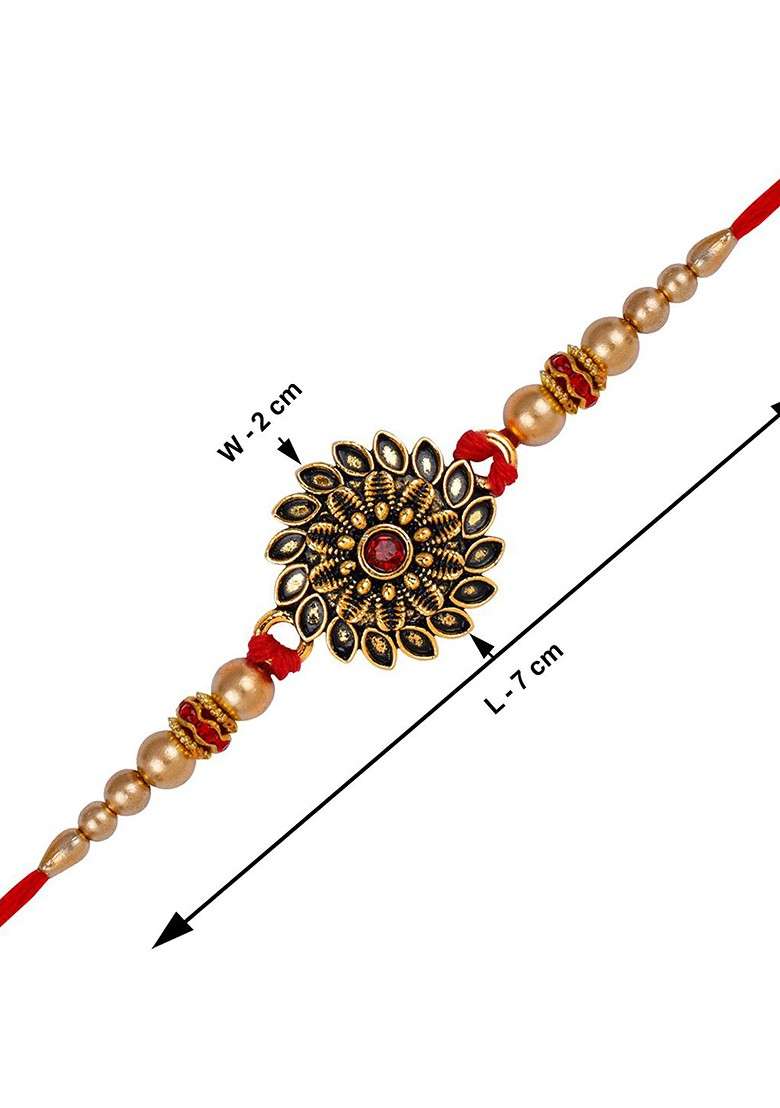 Unisex Set Of 2 Rakhi With Roli Chawal 1 Greeting Card And Pooja Thali - Indya