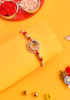 Men Gold Plated Peacock Design Royal Rakhi