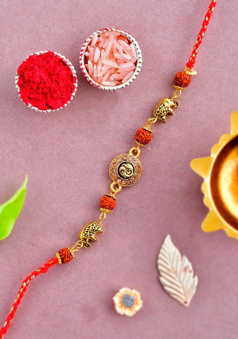 Men Beaded Thread Rakhi With Roli Chawal And Greeting Card - Indya