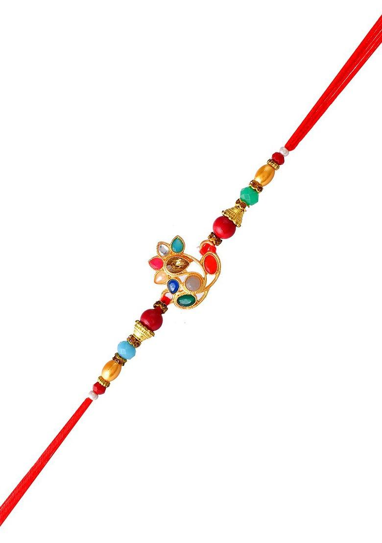 Embellished Crystal Studded And Beaded Rakhi - Indya