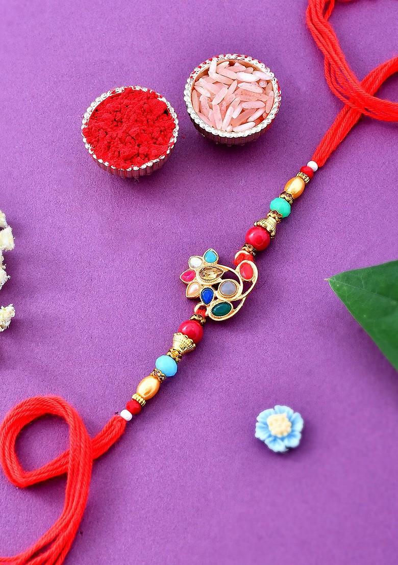 Embellished Crystal Studded And Beaded Rakhi - Indya