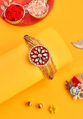 Floral Kundan And Beaded Bracelet Rakhi