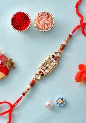 Men Mirror And Pearl Embellished Rakhi