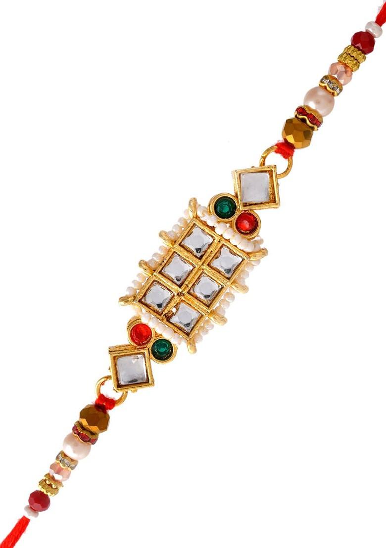 Men Mirror And Pearl Embellished Rakhi - Indya
