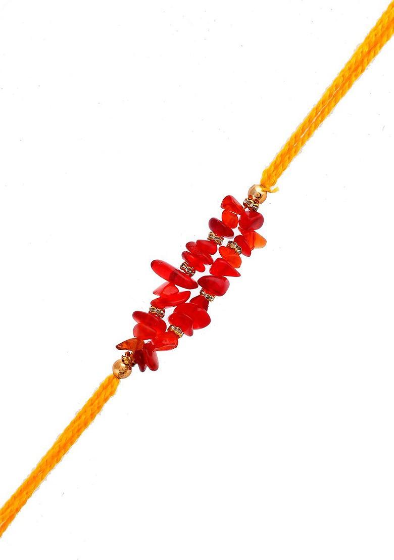 Men Stone Studded And Beaded Rakhi With Roli Rice And Greeting Card