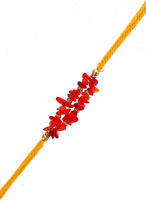 Men Stone Studded And Beaded Rakhi With Roli Rice And Greeting Card