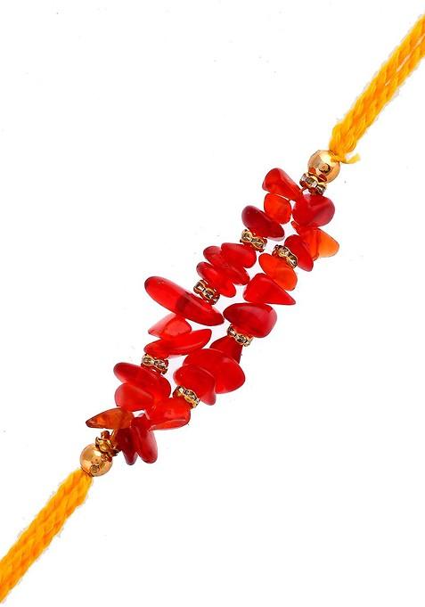 Men Stone Studded And Beaded Rakhi With Roli Rice And Greeting Card