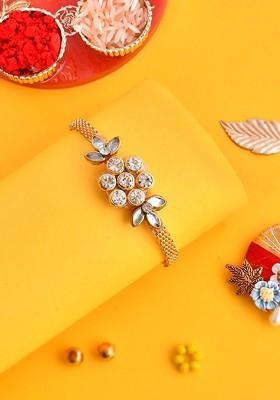 Kundan Studded Embellished Floral Charm Bracelet Rakhi