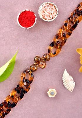 Men Crystal Bracelet Rakhi With Roli Chawal And Greeting Card