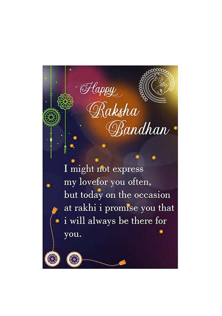 Unisex Set Of 2 Rakhis With Roli Chawal 1 Greeting Card And Pooja Thali