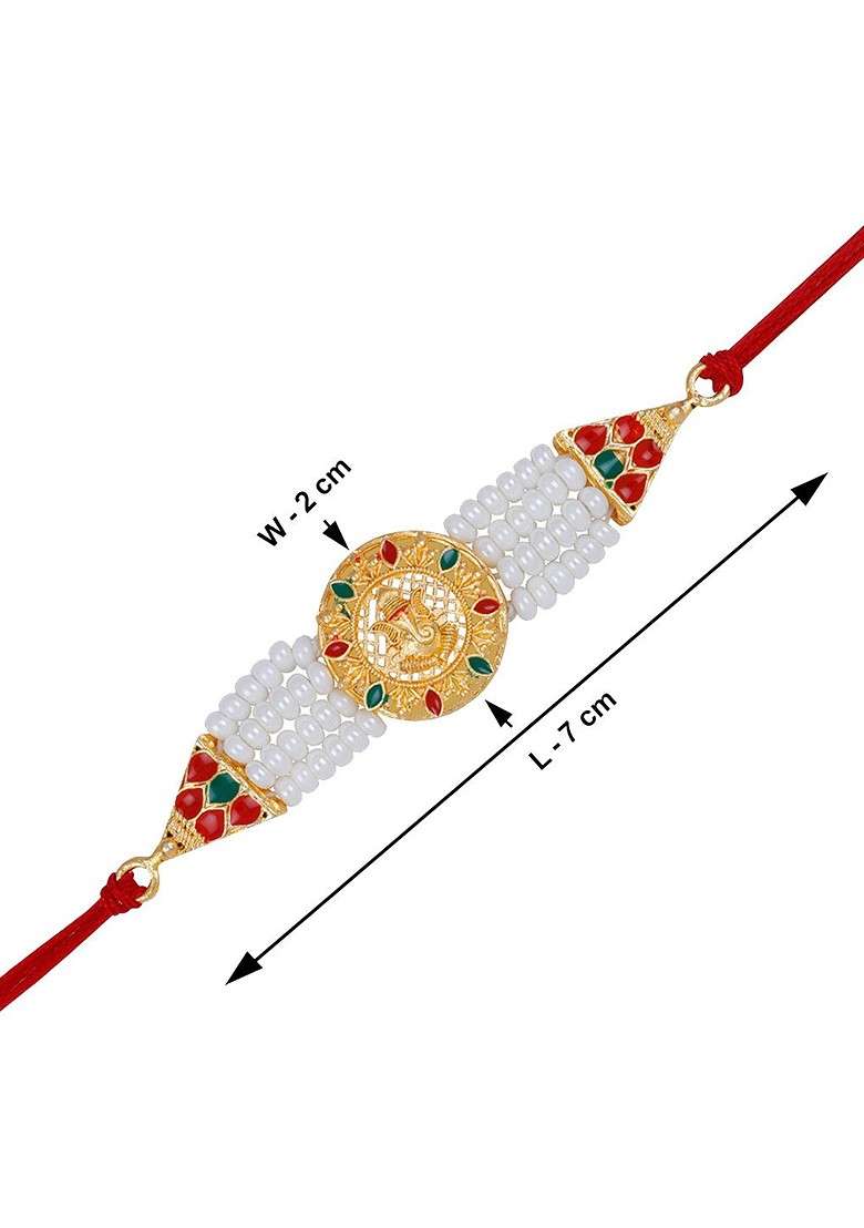 Unisex Set Of 2 Charm Rakhis And Roli Chawal 1 Greeting Card And Pooja Thali - Indya