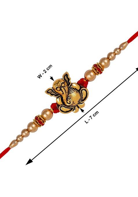 Unisex Set Of 2 Beaded Rakhi And Roli Chawal 1 Greeting Card And Pooja Thali