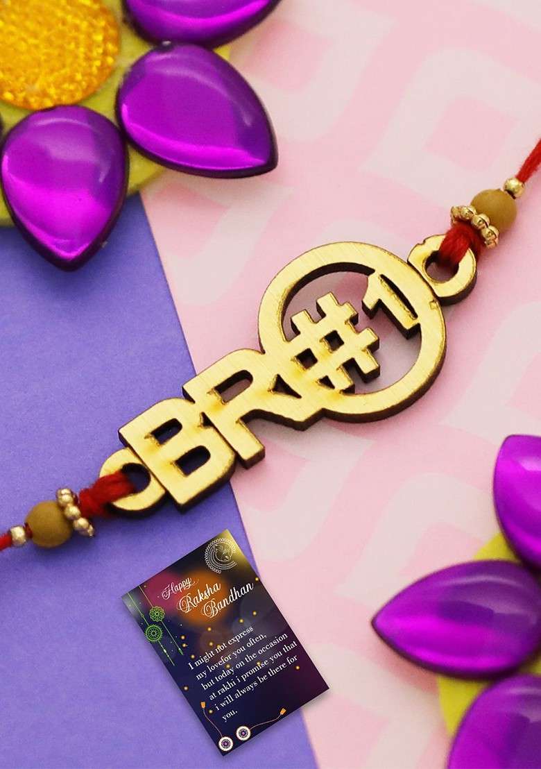 Set Of 2 Charm Detail Rakhis With Roli Chawal 1 Greeting Card And Pooja Thali - Indya