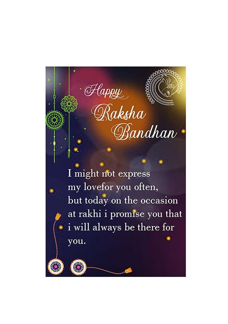 Set Of 2 Charm Detail Rakhis With Roli Chawal 1 Greeting Card And Pooja Thali - Indya