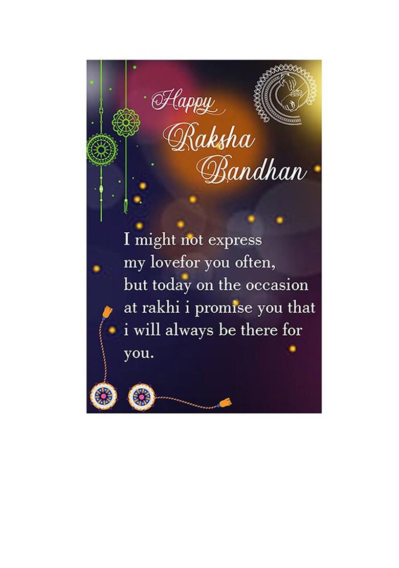 Unisex Set Of 2 Charm Rakhis And Roli Chawal 1 Greeting Card And Pooja Thali