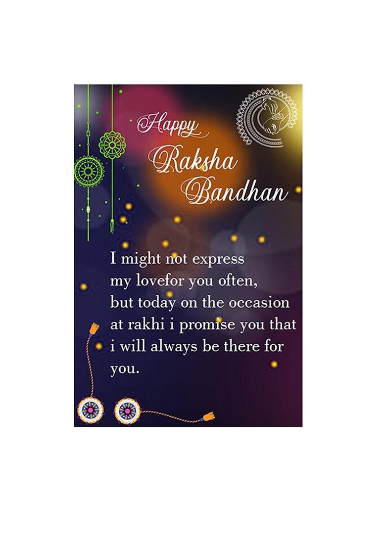 Unisex Set Of 2 Rakhis With Roli Chawal 1 Greeting Card And Pooja Thali
