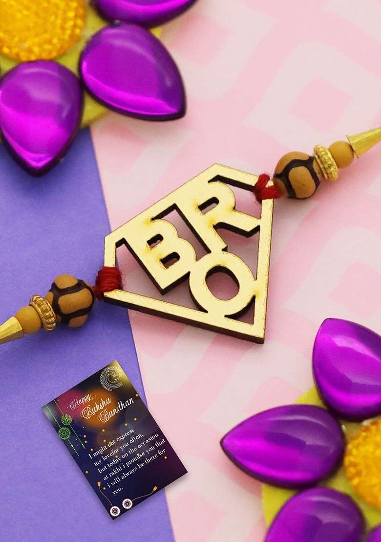 Unisex Set Of 2 Charm Rakhis With Roli Chawal 1 Greeting Card And Pooja Thali - Indya