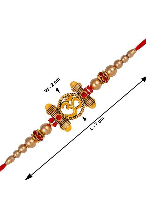 Unisex Set Of 2 Beaded Rakhi With Roli Chawal 1 Greeting Card And Pooja Thali