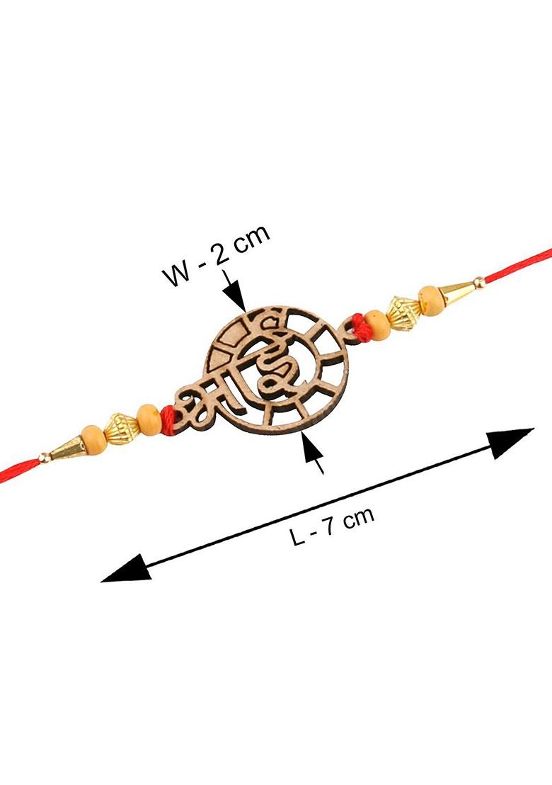 Unisex Set Of 2 Beaded Rakhi And Roli Chawal 1 Greeting Card And Pooja Thali