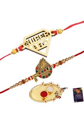 Set Of 2 Stone Studded And Beaded Thread Rakhis