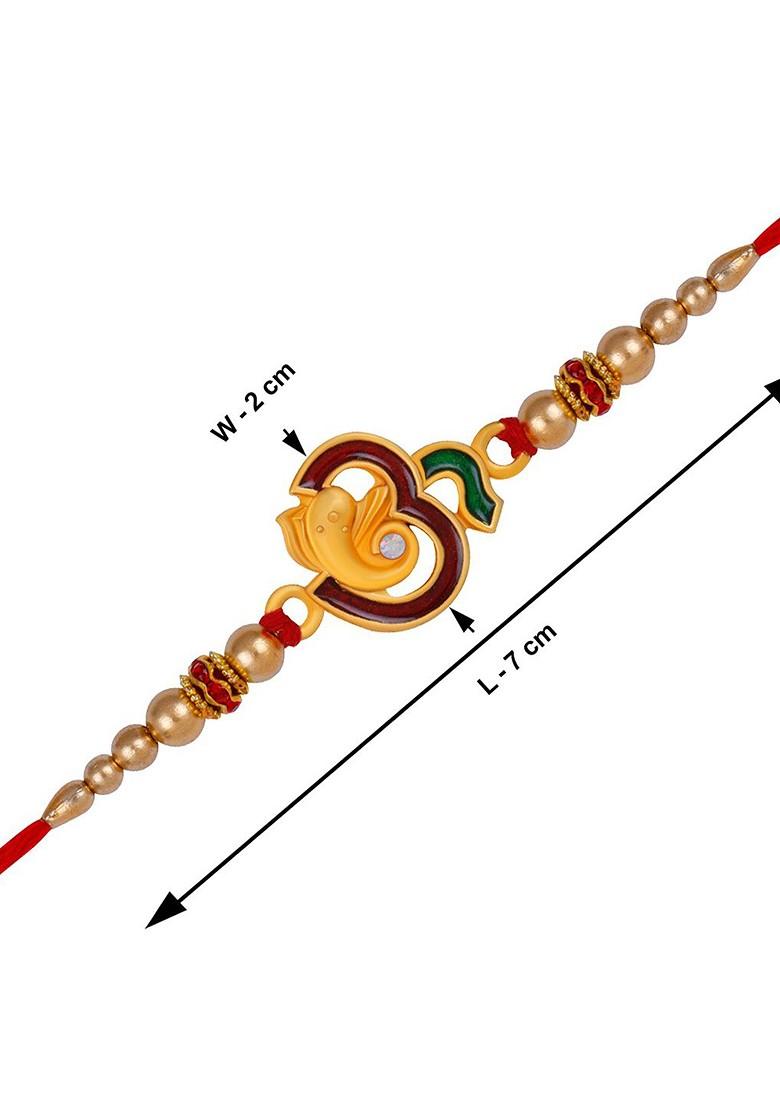 Unisex Set Of 2 Beaded Rakhi With Roli Chawal 1 Greeting Card And Pooja Thali