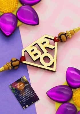 Set Of 2 Stone Beaded Rakhi With Roli Chawal Greeting Card And Pooja Thali