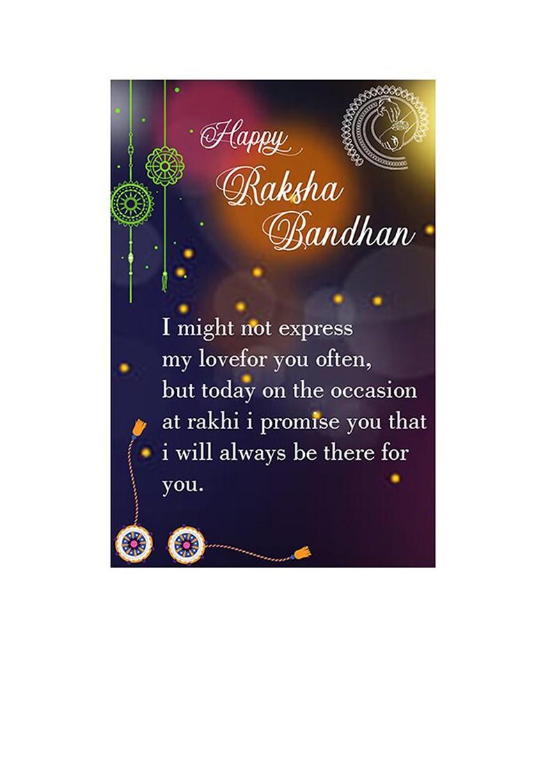 Unisex Set Of 2 Stone Studded And Beaded Rakhi With Roli Rice And Greeting Card