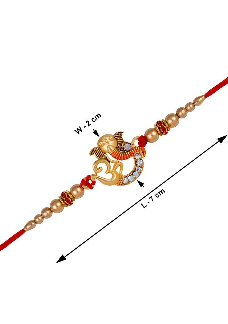 Unisex Set Of 2 Stone Studded And Beaded Rakhi With Roli Rice And Greeting Card