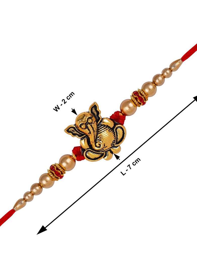 Unisex Set Of 2 Stone Studded And Beaded Rakhi With Roli Rice And Greeting Card - Indya