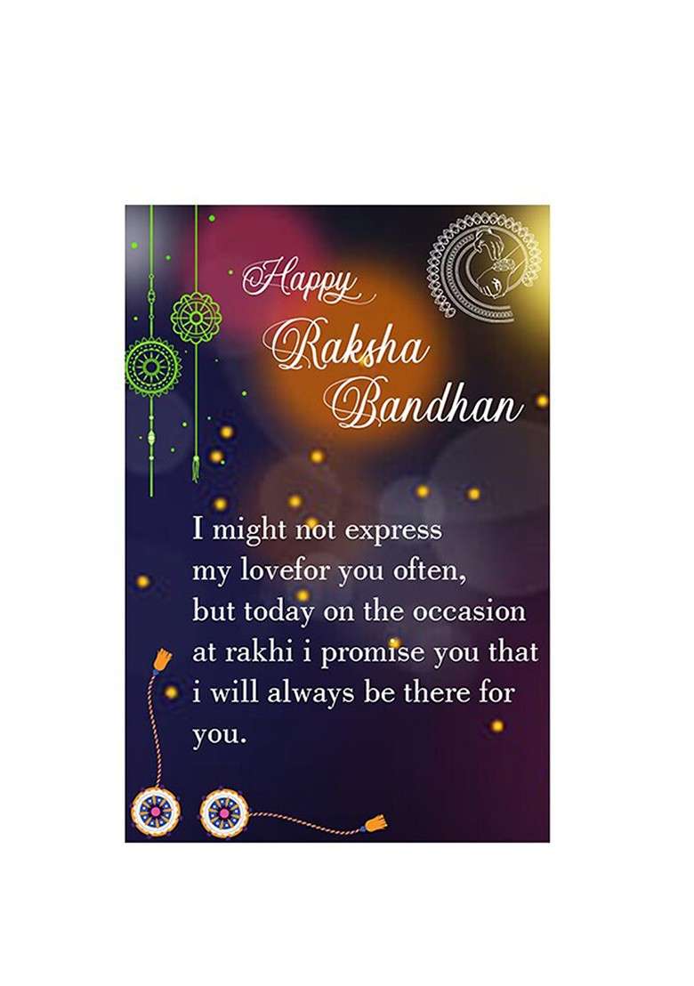 Unisex Set Of 2 Stone Studded And Beaded Rakhi With Roli Rice And Greeting Card - Indya