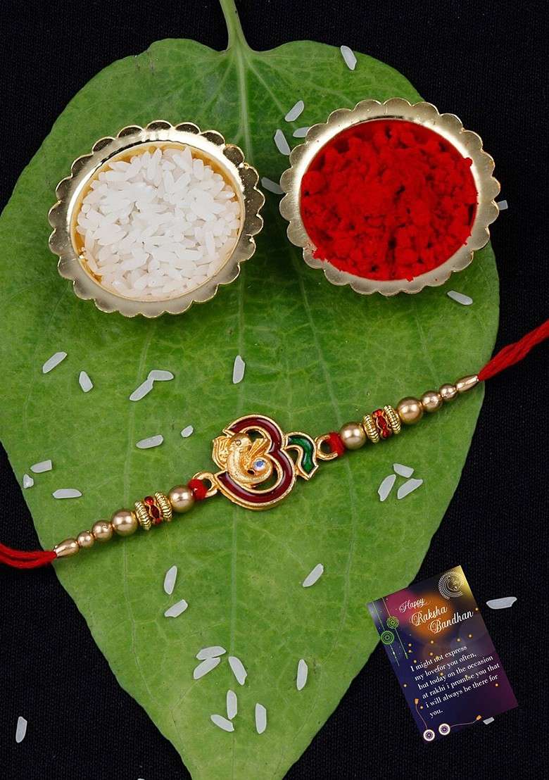 Set Of 2 Stone Studded And Beaded Thread Rakhis - Indya